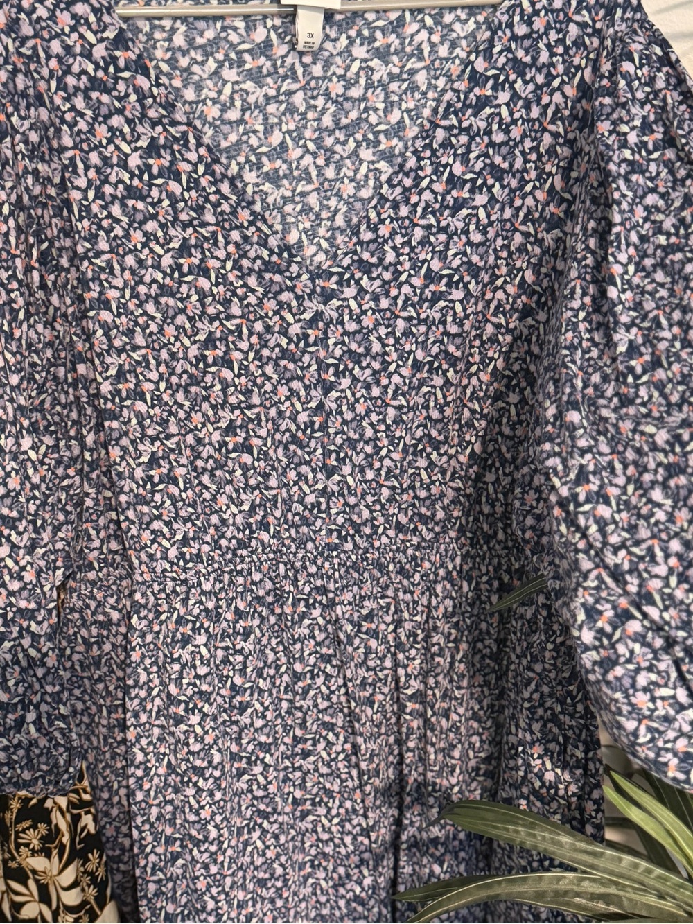 Ava & Viv Blue Floral V-Neck Smocked Midi Dress